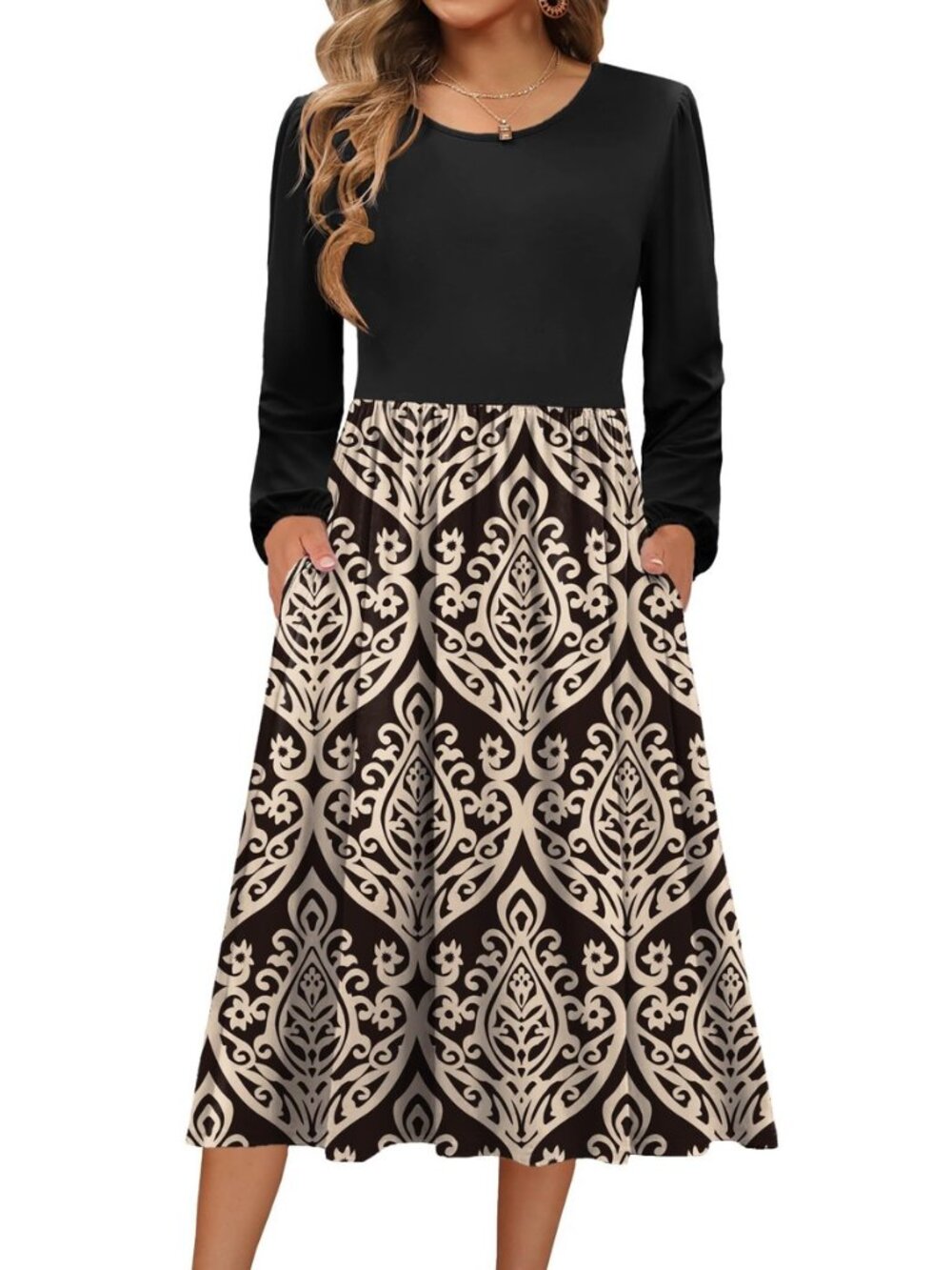 Long Sleeve Dresses for Women 2026 Fall Winter Casual Flowy A-Line Boho Midi